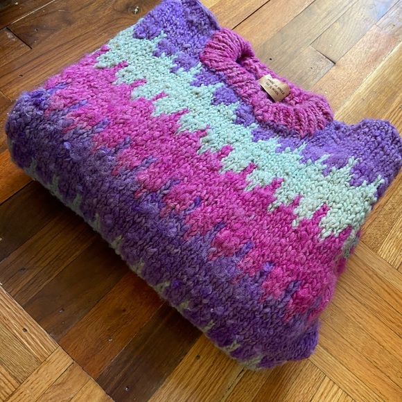 Handmade in Chile slouchy oversized chunky hippie sweater wool jumper - Picture 2 of 16